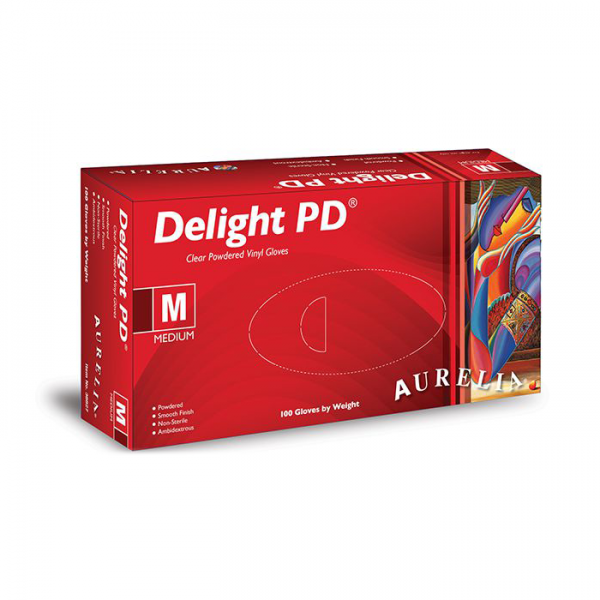 Aurelia Delight PD Vinyl Wegwerphandschoenen Clear Gepoederd 100 Stuks